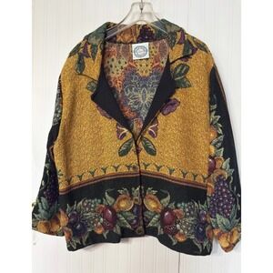 Sugar Street Weavers Tapestry Jacket Womens Fruit Floral Woven Button Front Gold